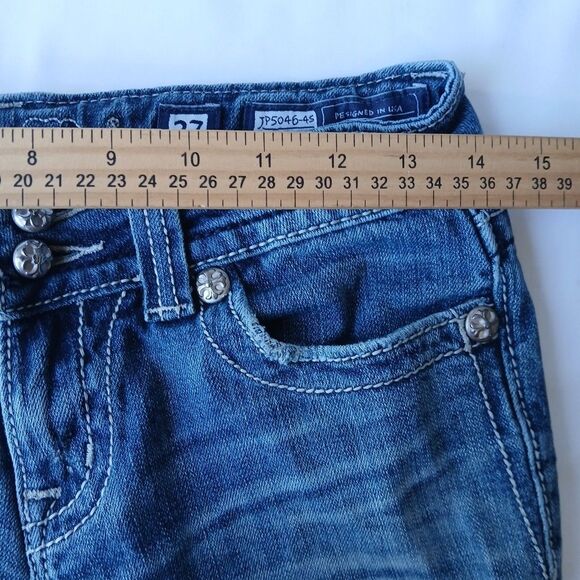 Miss Me Slim Boot Stretch Denim Jeans Embellish Cross Pockets Sz 27 VTG Y2K - Picture 5 of 8